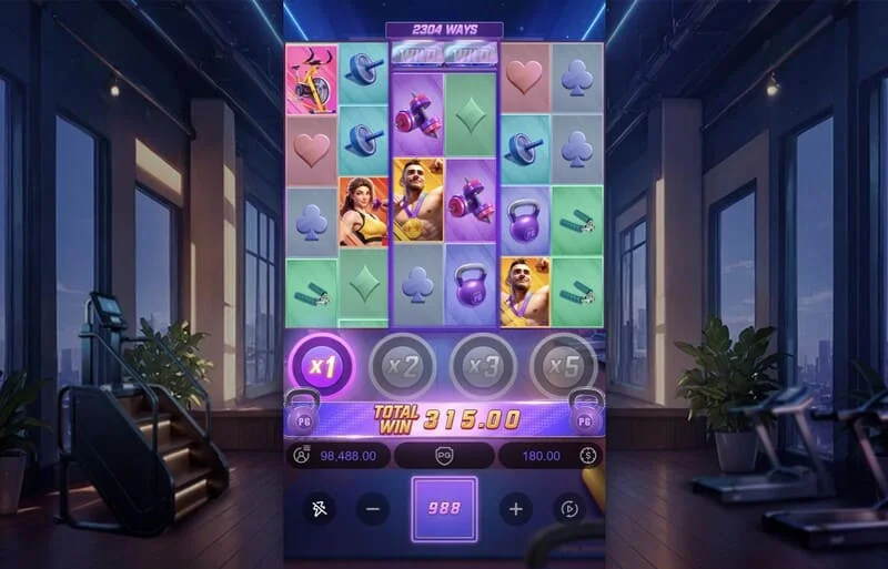 Mighty Mania – končni zaslon seje s skupnim dobitkom